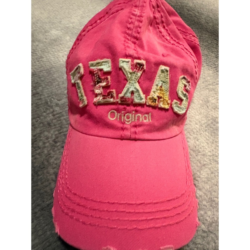 (CL) Robin Ruth Texas Original Pink Distressed Baseball Cap Floral Applique Hat - Picture 9 of 10